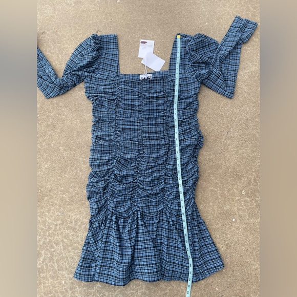 GANNI Ruched checked stretch-seersucker mini dress, Size 42 - Picture 10 of 16